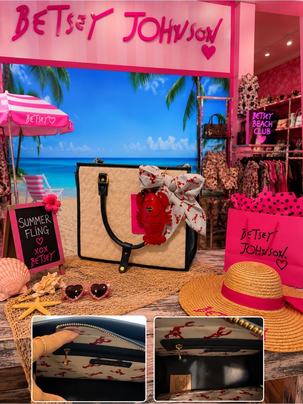 Betsey Johnson "Lala" Quilted Lobster Crossbody Satchel - Picture 4 of 4